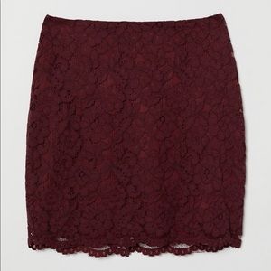 NWT H&M Burgundy Short Lace Skirt